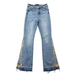 Ashley Mason Premium Flare Floral Embroidered Jeans Raw Hem Size 1 / 25